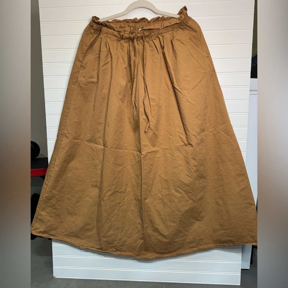 LOFT Camel Drawstring A-Line Maxi Skirt